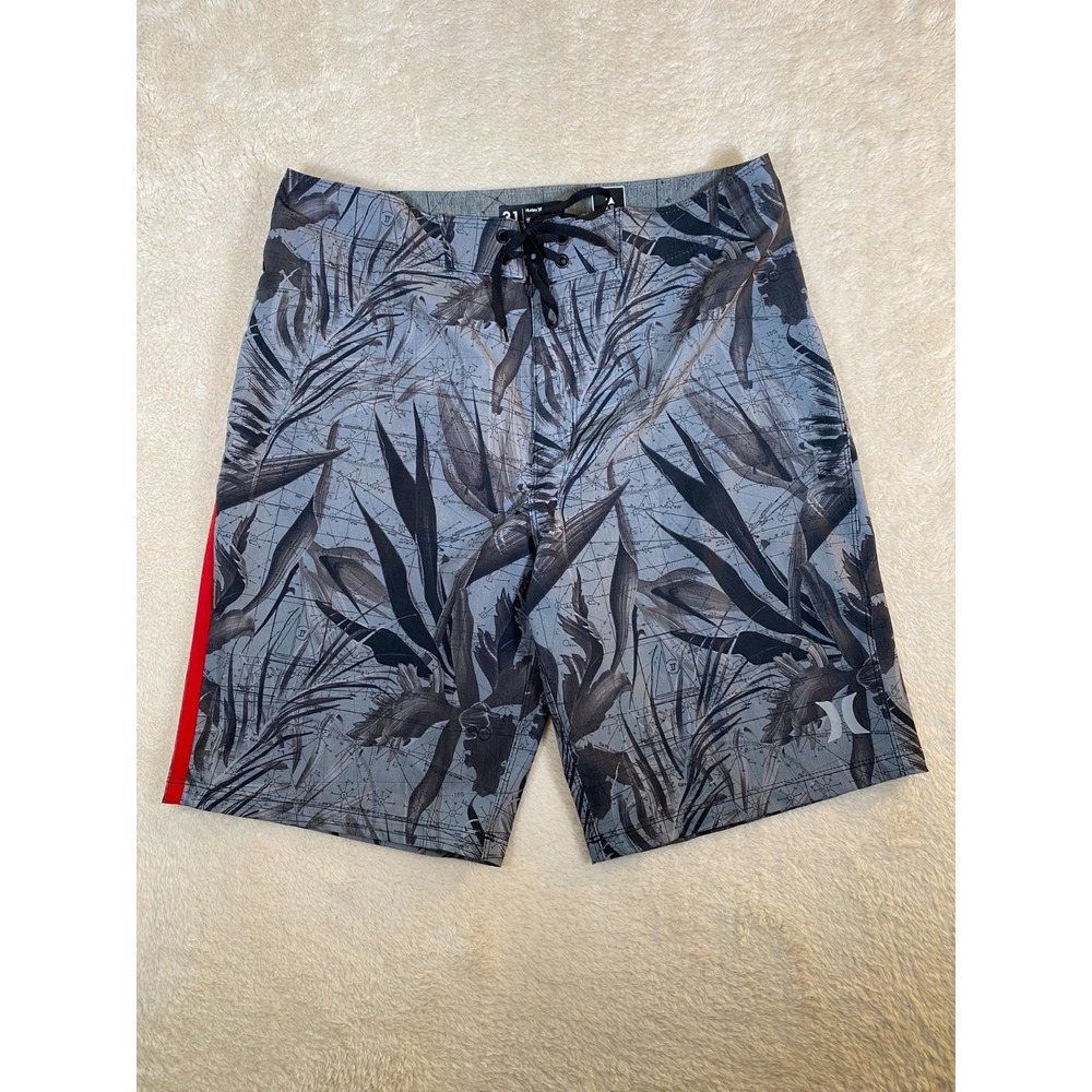 Hurley Phantom JF Men's Boardshorts Size 31 Allover Tropical Surf Print Gray Red